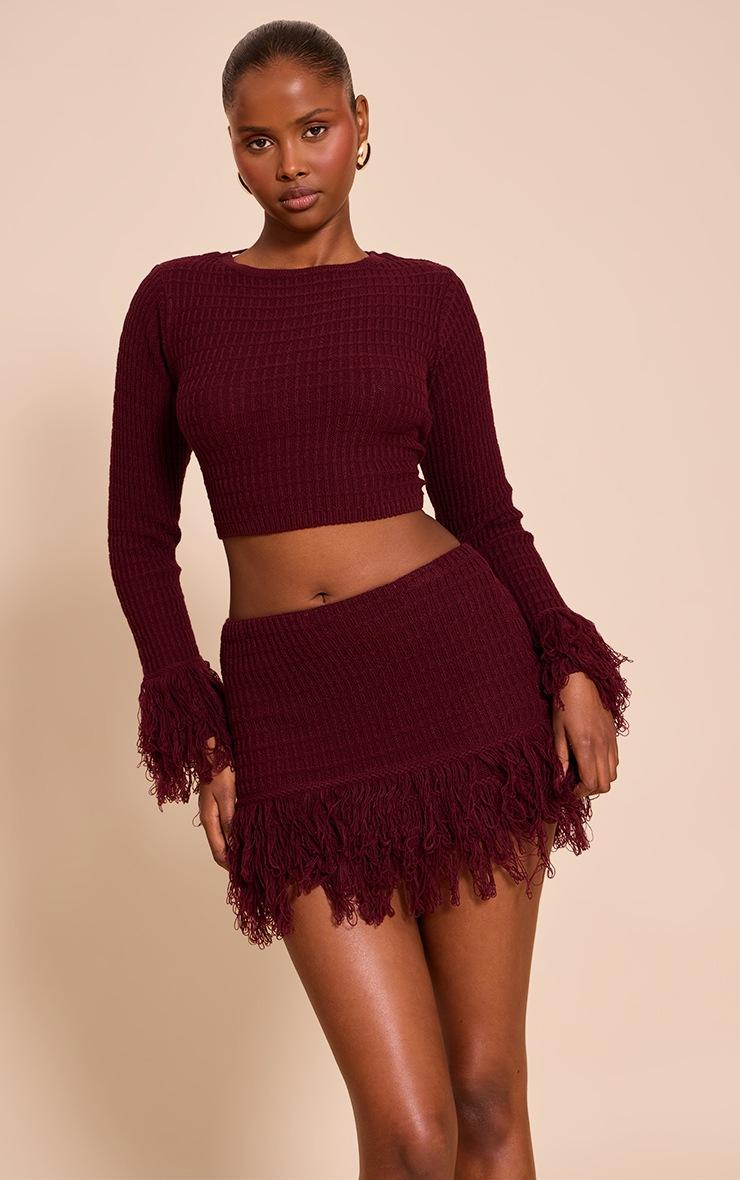 Pretty Little Thing Wine Tassel Cuff Cropped Top