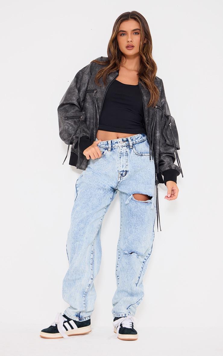 Pretty Little Thing PRETTYLITTLETHING Acid Blue Wash Open Knee Boyfriend Jeans