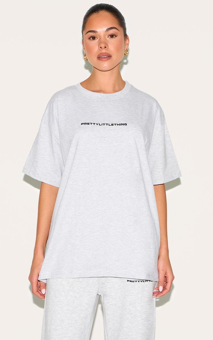 Pretty Little Thing PRETTYLITTLETHING Ash Grey Print Oversize T Shirt