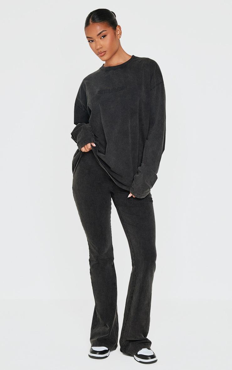 Pretty Little Thing PRETTYLITTLETHING Black Embossed Logo Washed Long Sleeve T-shirt
