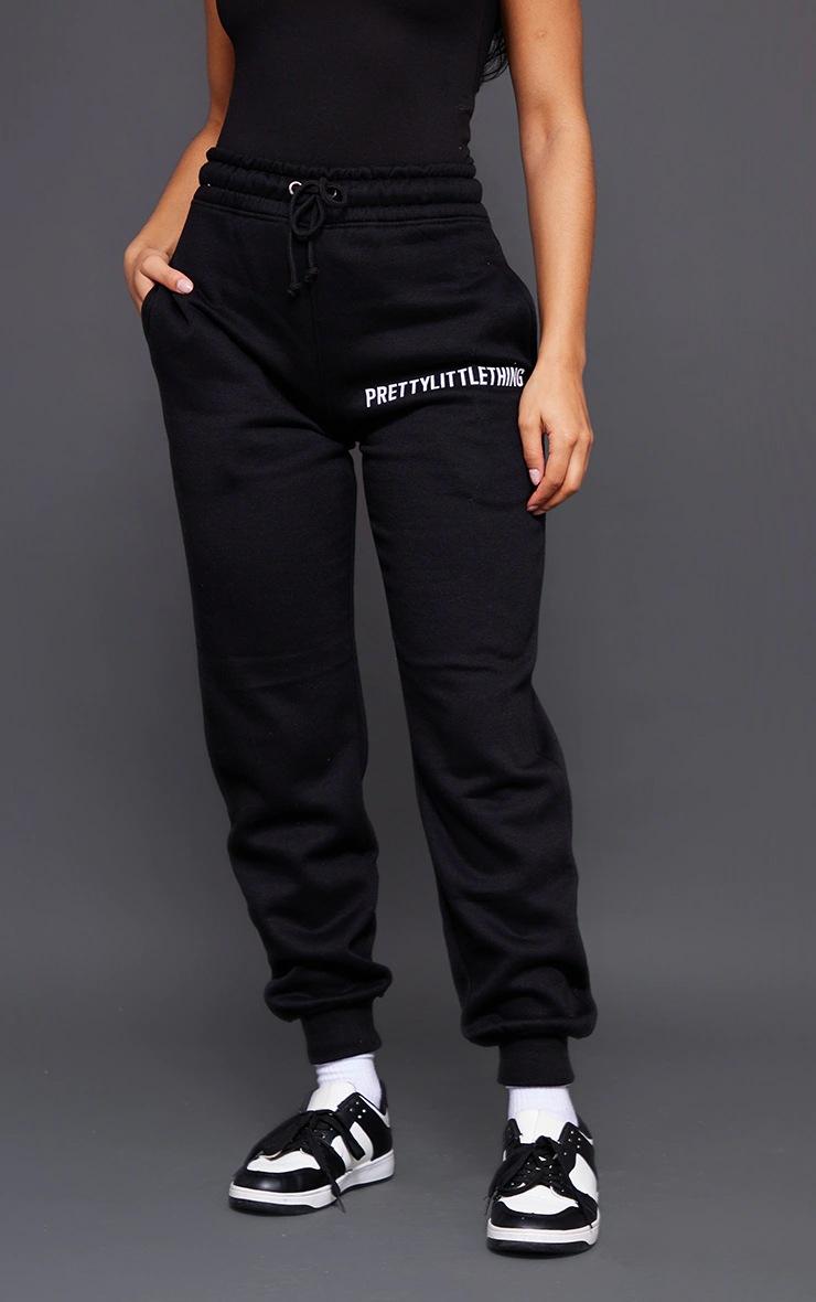 Pretty Little Thing PRETTYLITTLETHING Black Logo High Waisted Cuffed Sweatpants