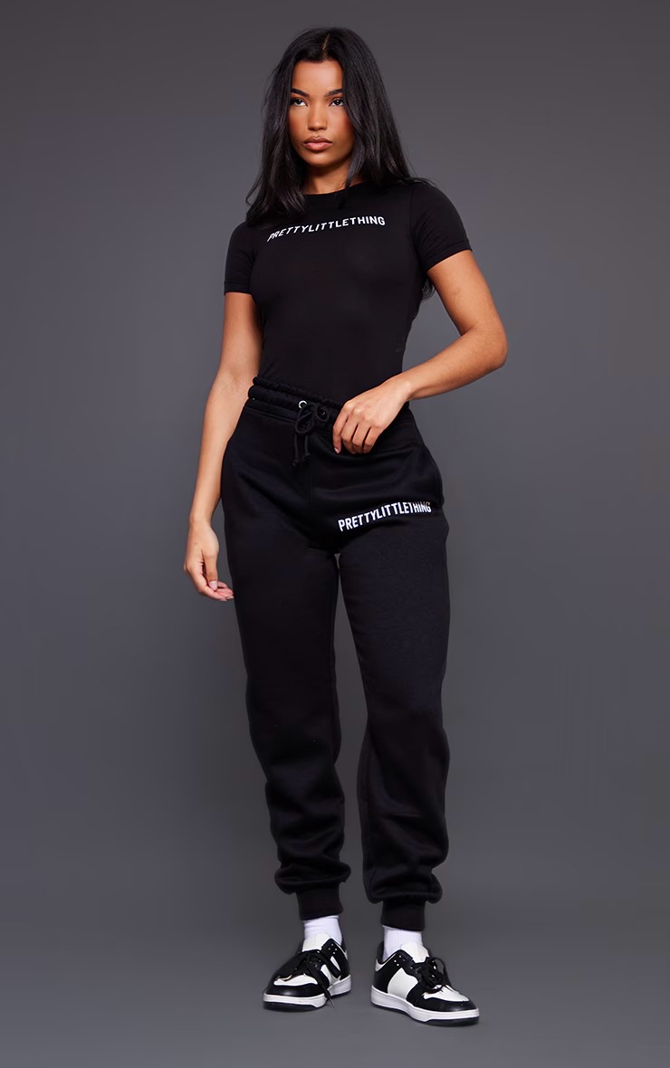 Pretty Little Thing PRETTYLITTLETHING Black Logo Short Sleeved Bodysuit