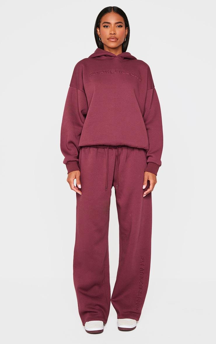 Pretty Little Thing PRETTYLITTLETHING Burgundy Athletics Club Embossed Graphic Oversized Hoodie