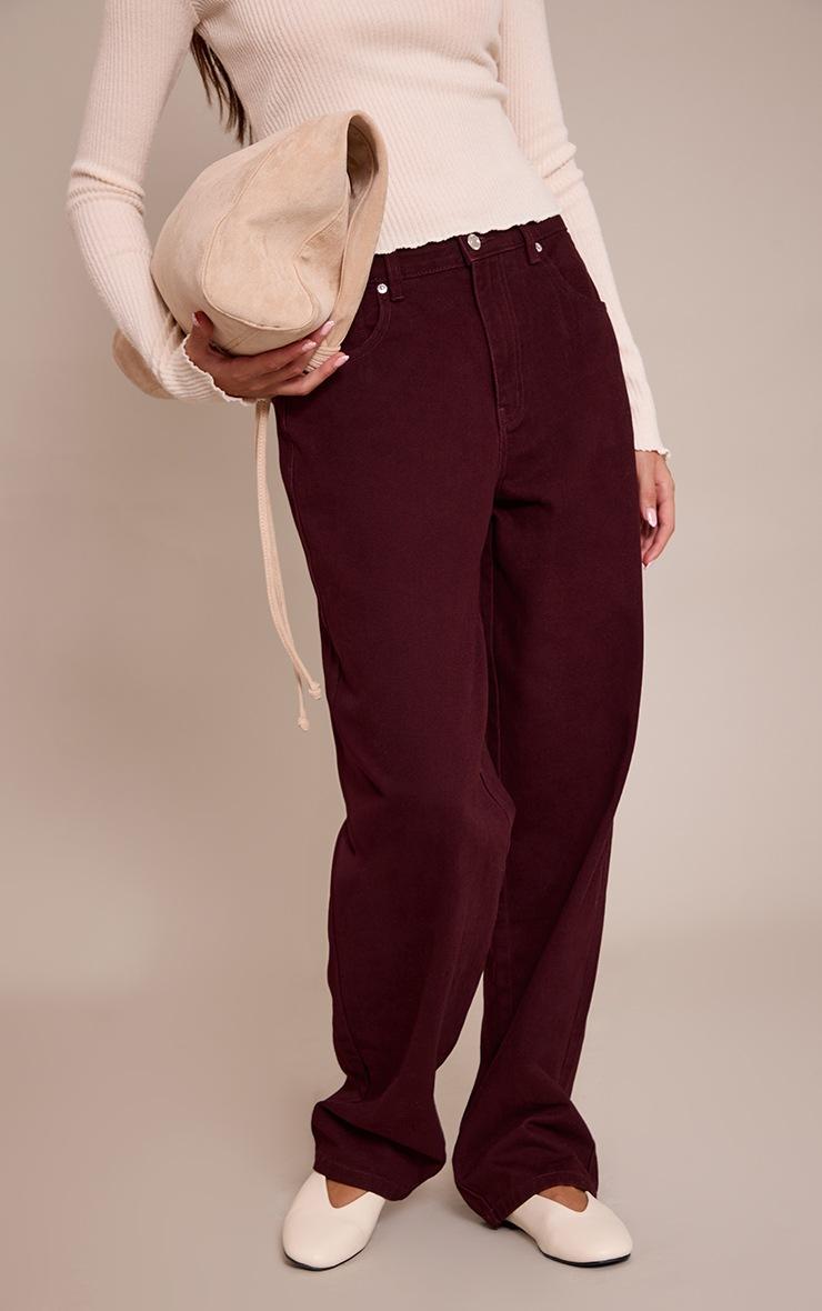 Pretty Little Thing PRETTYLITTLETHING Burgundy Mid Rise Boyfriend Jeans