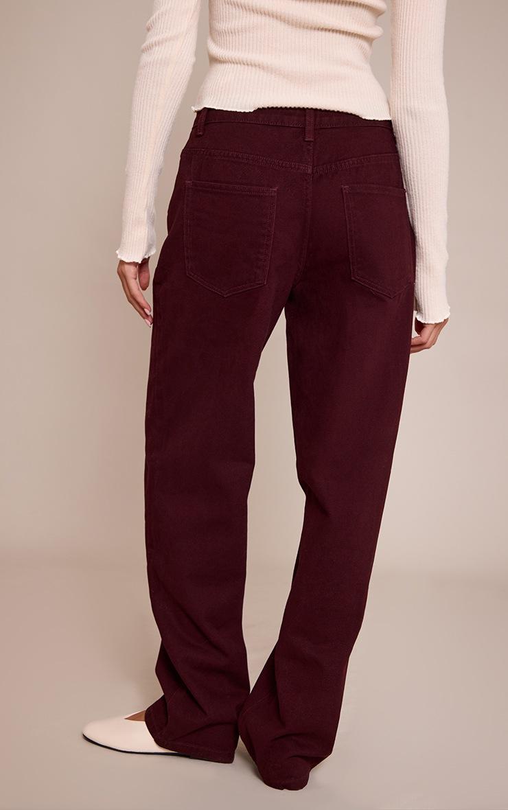 Pretty Little Thing PRETTYLITTLETHING Burgundy Mid Rise Boyfriend Jeans