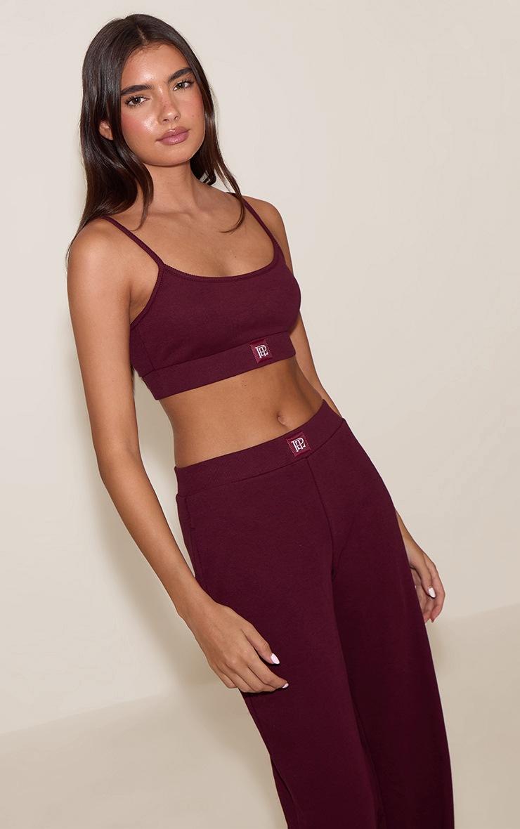 Pretty Little Thing PrettyLittleThing Burgundy Sleep Rib Tonal Elastic Bralet