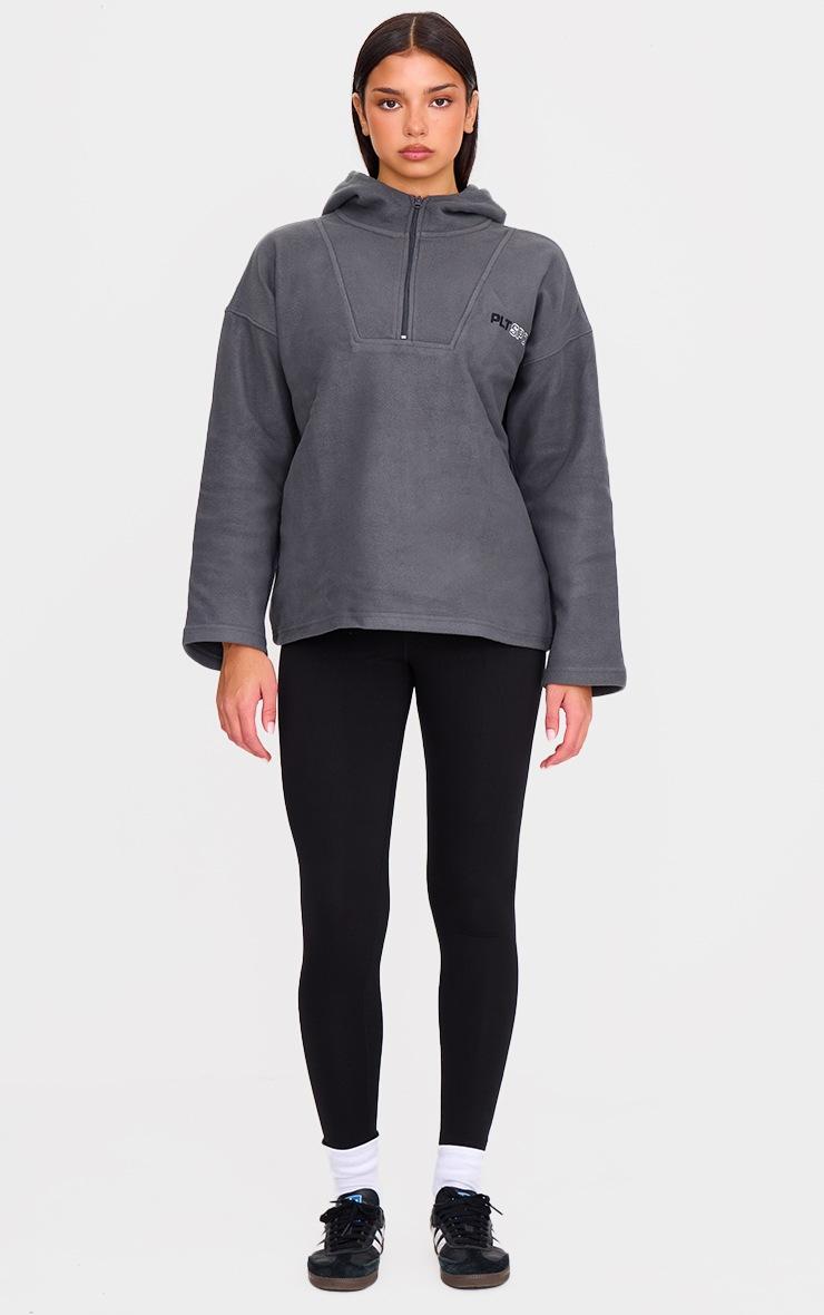 Pretty Little Thing PRETTYLITTLETHING Charcoal Half Zip Hooded Fleece