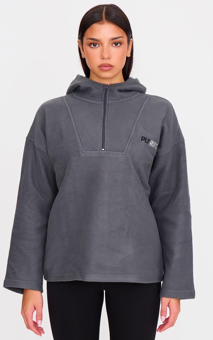 Pretty Little Thing PRETTYLITTLETHING Charcoal Half Zip Hooded Fleece