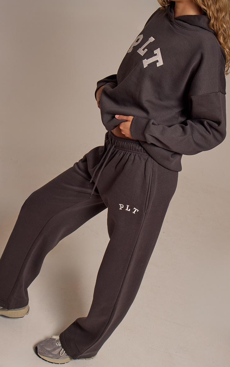 Pretty Little Thing PRETTYLITTLETHING Charcoal Logo Oversized Wide Leg Sweatpants