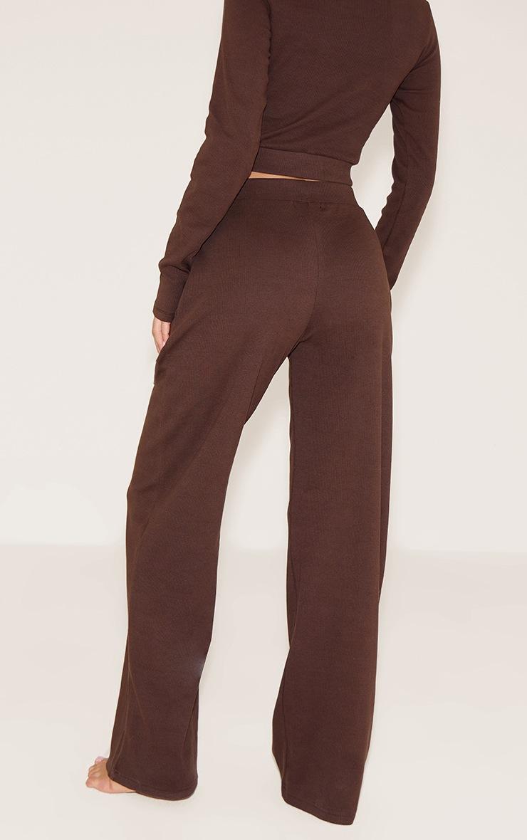 Pretty Little Thing PrettyLittleThing Chocolate Sleep Rib Tonal Elastic Wide Leg Pants