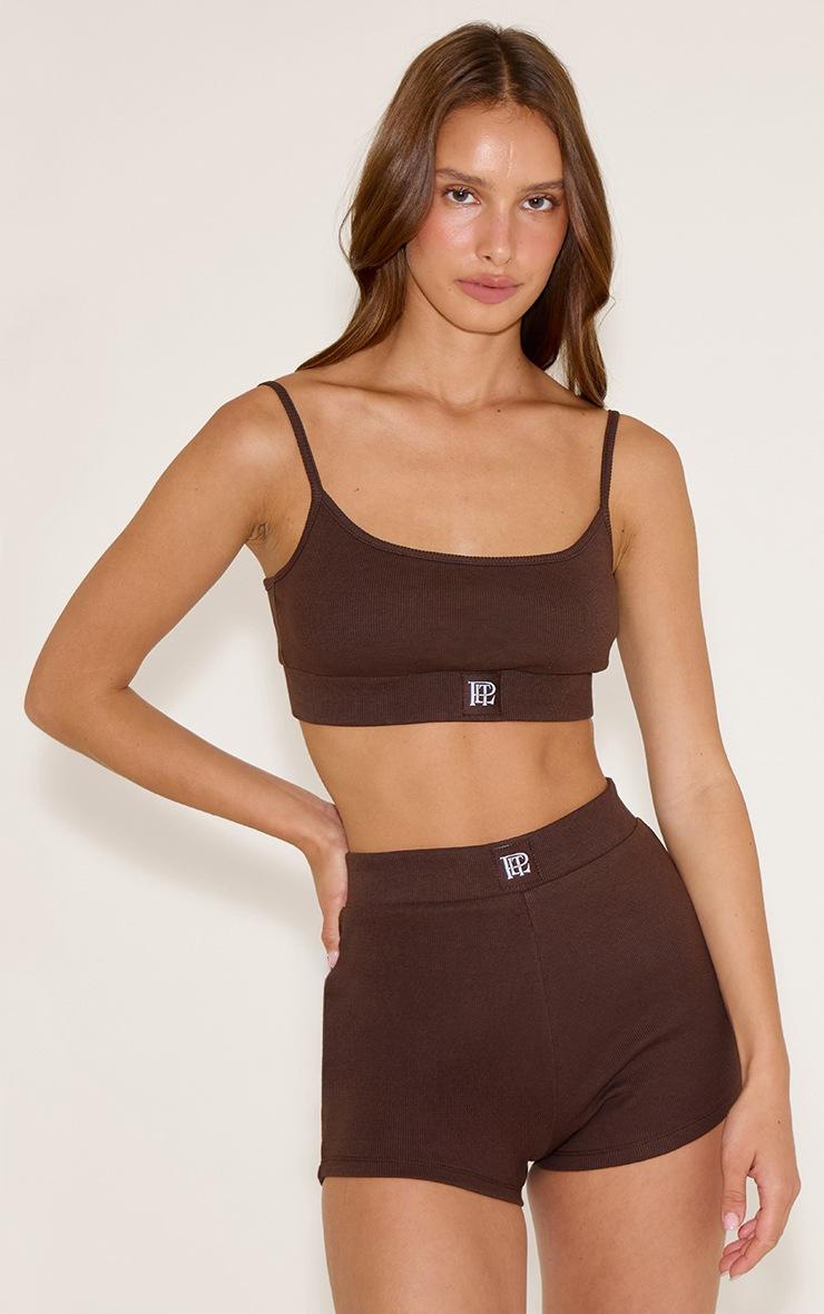 Pretty Little Thing PrettyLittleThing Chocolate Sleep Rib Tonal Elastic Bralet