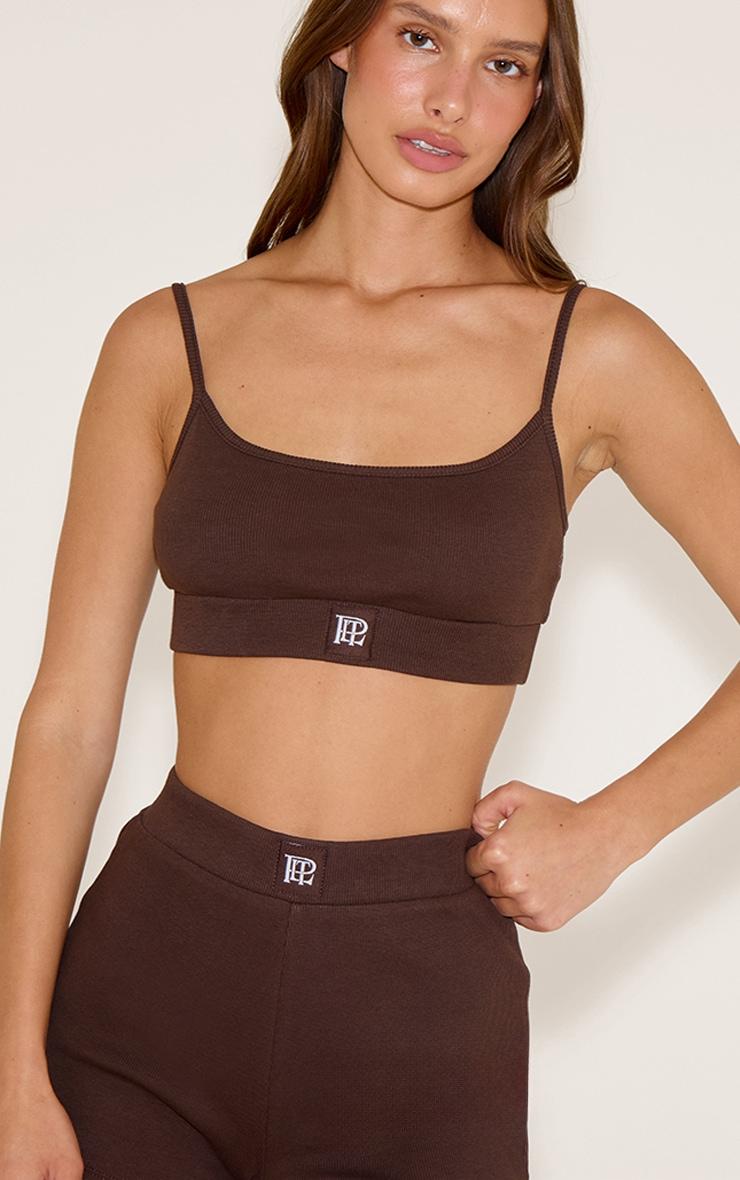 Pretty Little Thing PrettyLittleThing Chocolate Sleep Rib Tonal Elastic Bralet