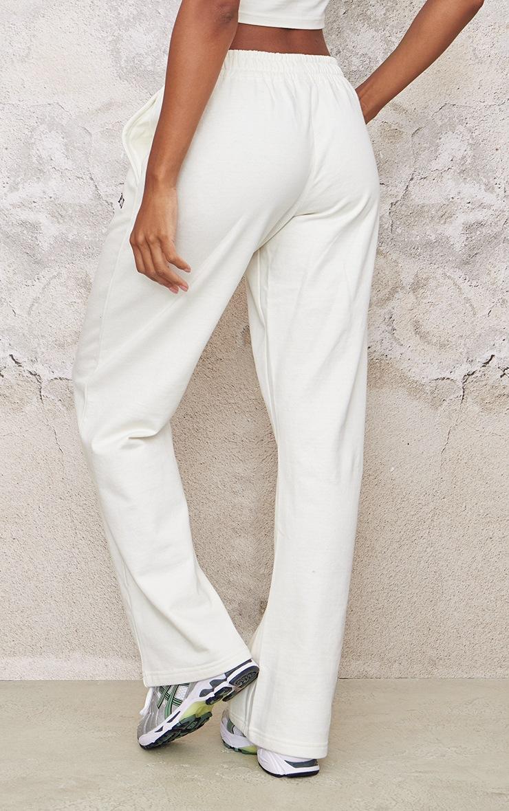 Pretty Little Thing PRETTYLITTLETHING Cream Contrast Embroidery Wide Leg Low Rise Sweatpants