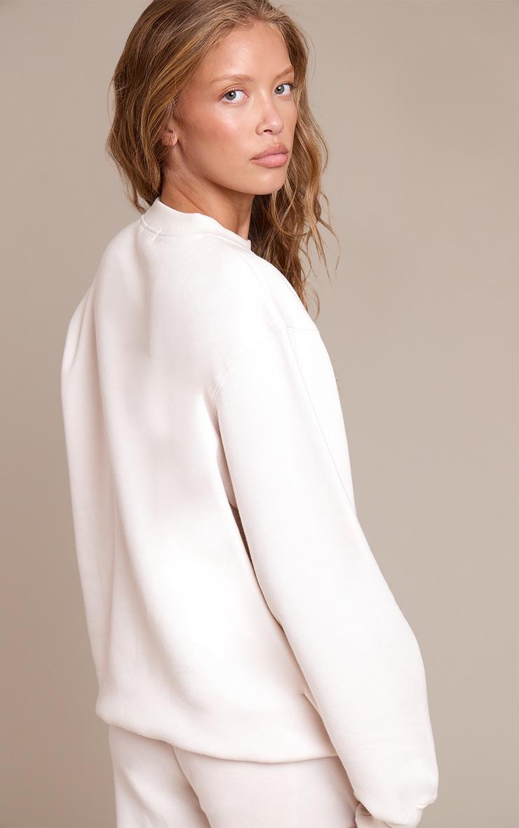 Pretty Little Thing Prettylittlething Cream Cotton Fleece Oversized Crew Sweatshirt