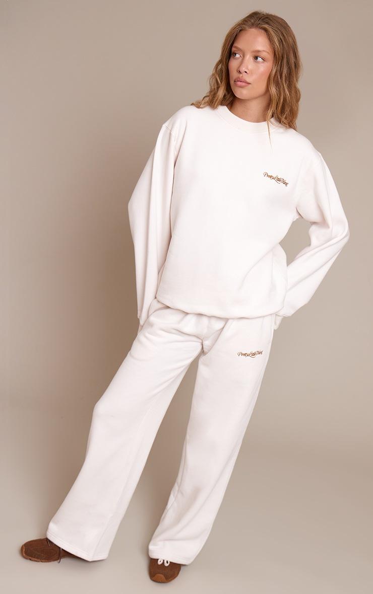 Pretty Little Thing Prettylittlething Cream Cotton Fleece Oversized Crew Sweatshirt