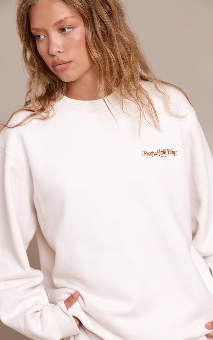 Pretty Little Thing Prettylittlething Cream Cotton Fleece Oversized Crew Sweatshirt