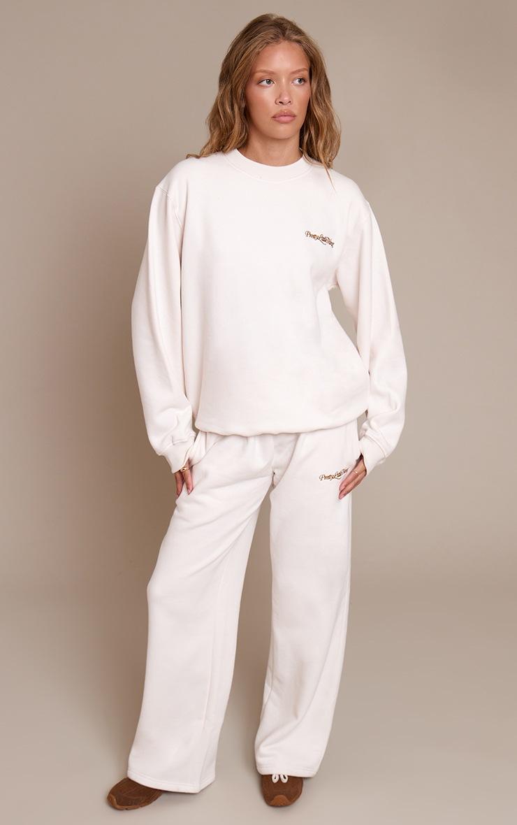 Pretty Little Thing Prettylittlething Cream Cotton Fleece Straight Leg Sweatpants