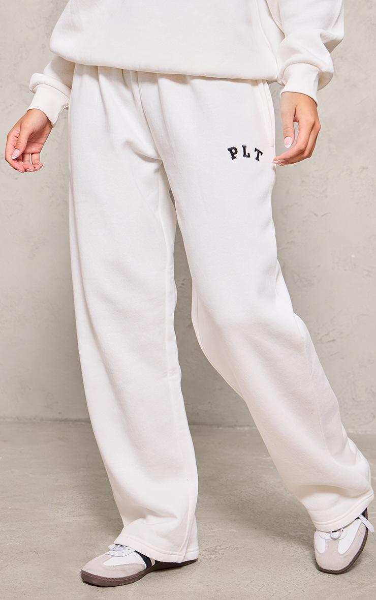 Pretty Little Thing PRETTYLITTLETHING Cream Logo Oversized Wide Leg Sweatpants