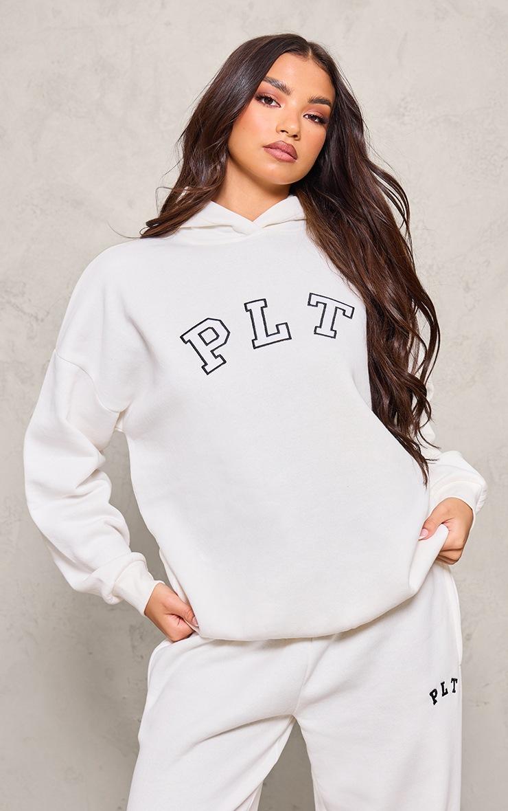Pretty Little Thing PRETTYLITTLETHING Cream PLT Logo Oversized Hoodie