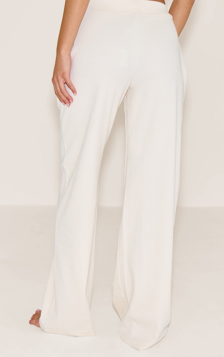 Pretty Little Thing PrettyLittleThing Cream Sleep Rib Tonal Elastic Wide Leg Pants