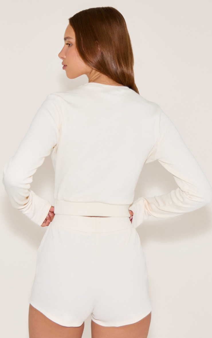 Pretty Little Thing PrettyLittleThing Cream Sleep Tonal Elastic Long Sleeve Top