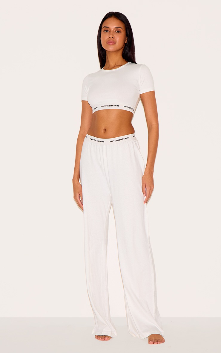 Pretty Little Thing PRETTYLITTLETHING Cream Tape Short Sleeve PJ Top