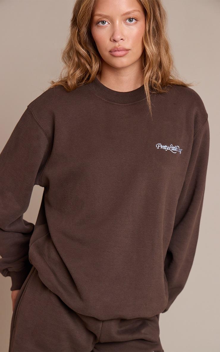 Pretty Little Thing Prettylittlething Espresso Cotton Fleece Oversized Crew Sweatshirt