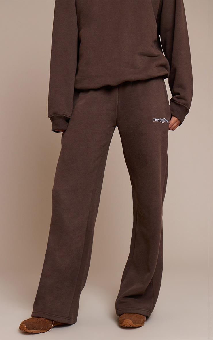 Pretty Little Thing Prettylittlething Espresso Cotton Fleece Straight Leg Sweatpants