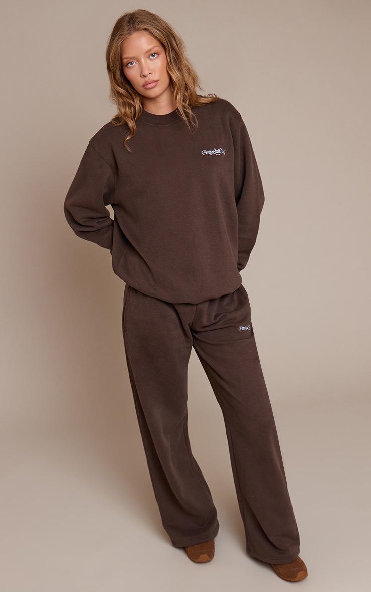 Pretty Little Thing Prettylittlething Espresso Cotton Fleece Straight Leg Sweatpants