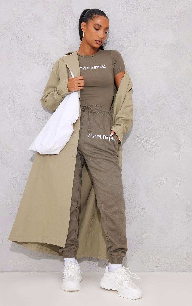 Pretty Little Thing PRETTYLITTLETHING Logo Sage Khaki Short Sleeve Bodysuit