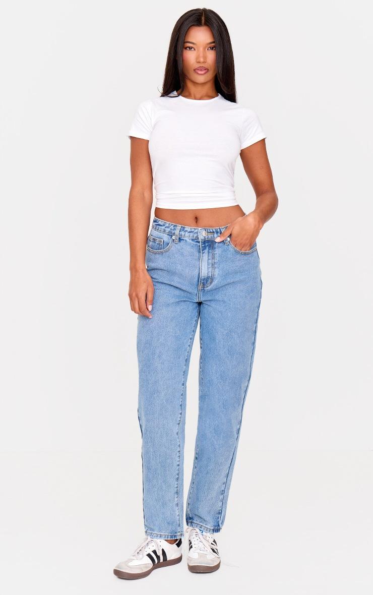 Pretty Little Thing PRETTYLITTLETHING Mid Blue Wash High Waist Mom Jeans