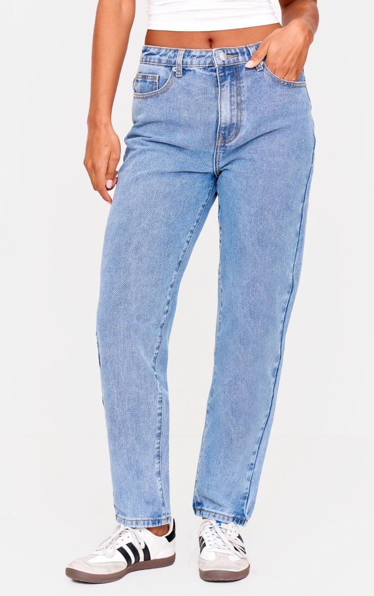 Pretty Little Thing PRETTYLITTLETHING Mid Blue Wash High Waist Mom Jeans