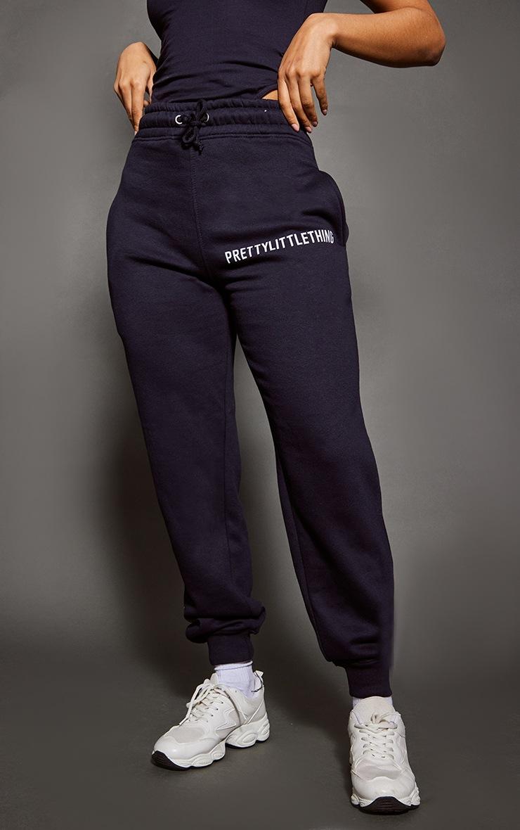 Pretty Little Thing PRETTYLITTLETHING Navy Logo High Waisted Cuffed Sweatpant