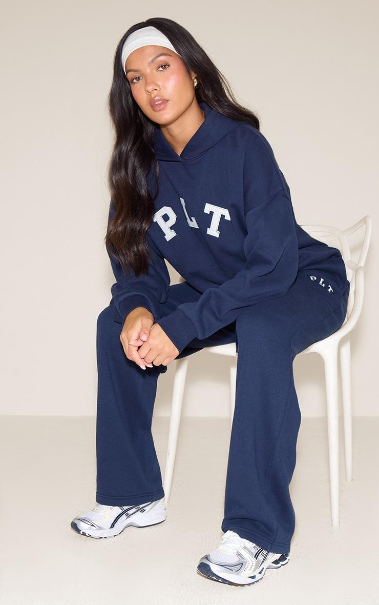Pretty Little Thing PRETTYLITTLETHING Navy Logo Oversized Wide Leg Sweatpants