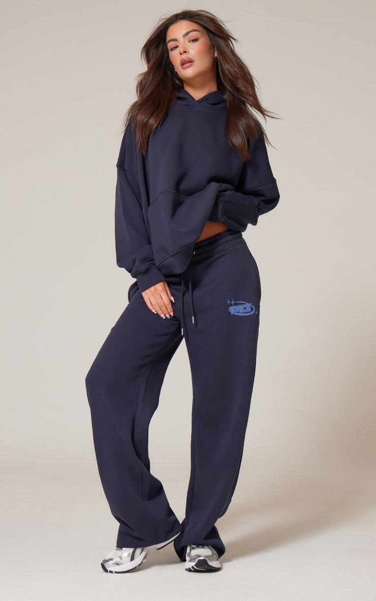 Pretty Little Thing PRETTYLITTLETHING Navy Oversized Puff Print Straight Leg Sweatpants