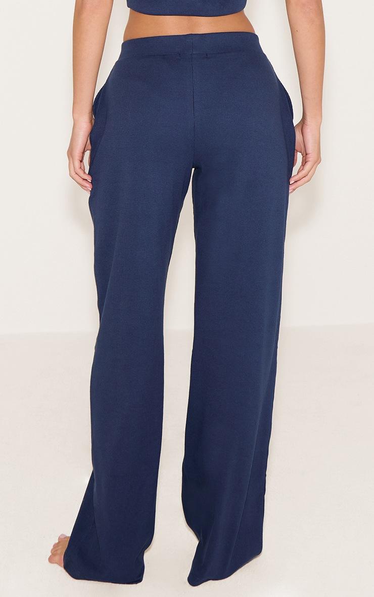 Pretty Little Thing PrettyLittleThing Navy Sleep Rib Tonal Elastic Wide Leg Pants