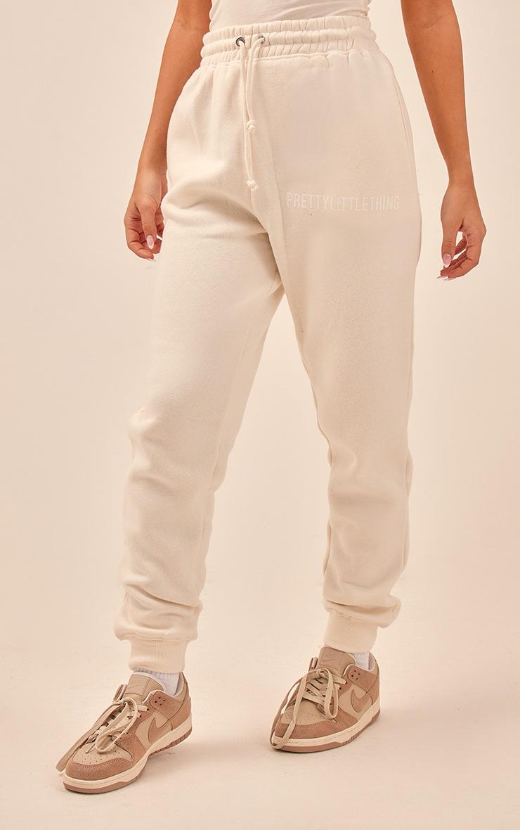 Pretty Little Thing PRETTYLITTLETHING Off White High Waisted Washed Cuffed Sweatpants