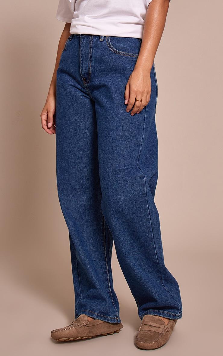 Pretty Little Thing PRETTYLITTLETHING Petite Dark Blue High Waist Boyfriend Jean