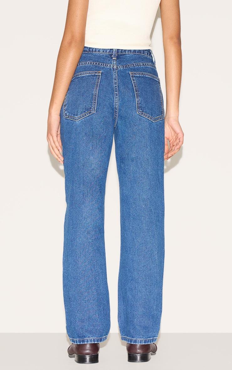 Pretty Little Thing PRETTYLITTLETHING Petite Dark Blue High Waist Straight Leg Jeans