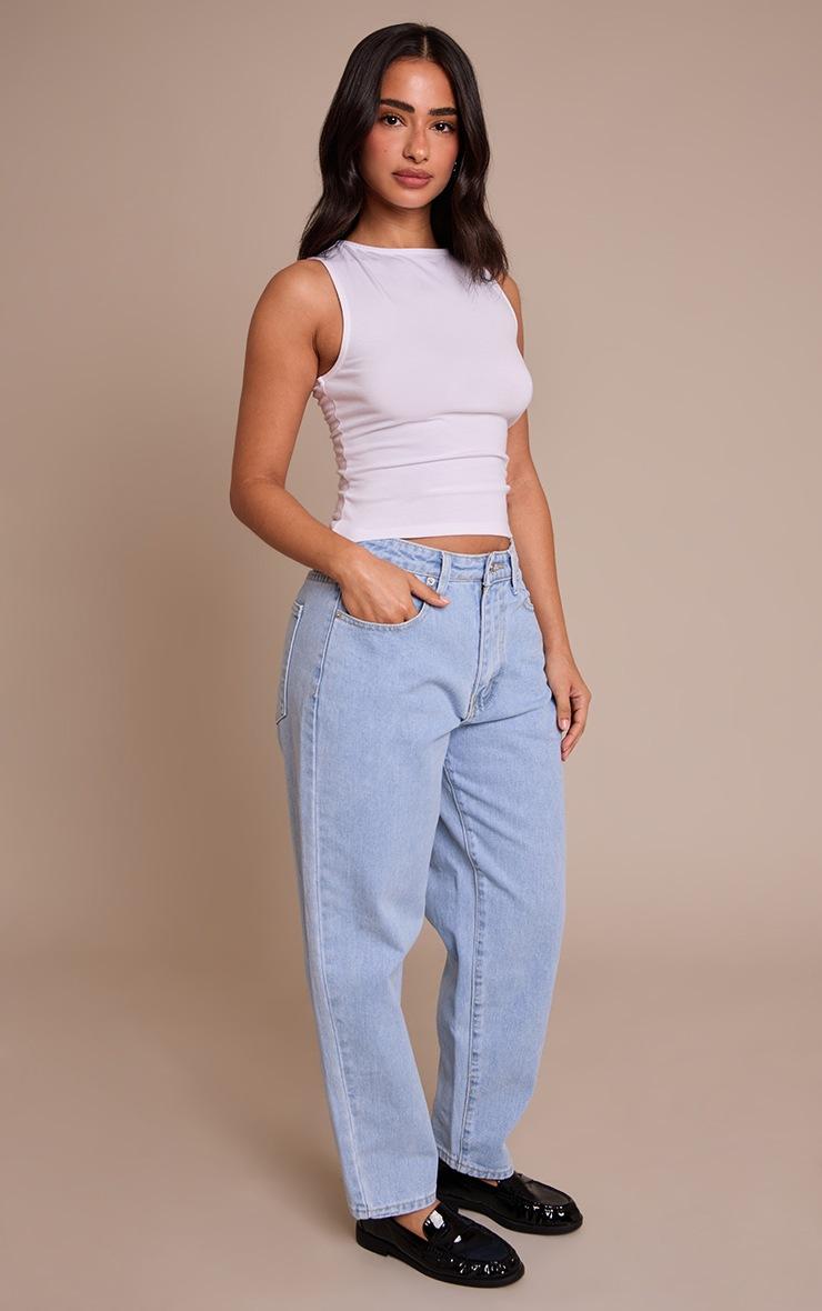 Pretty Little Thing PRETTYLITTLETHING Petite Light Blue High Waist Mom Jeans
