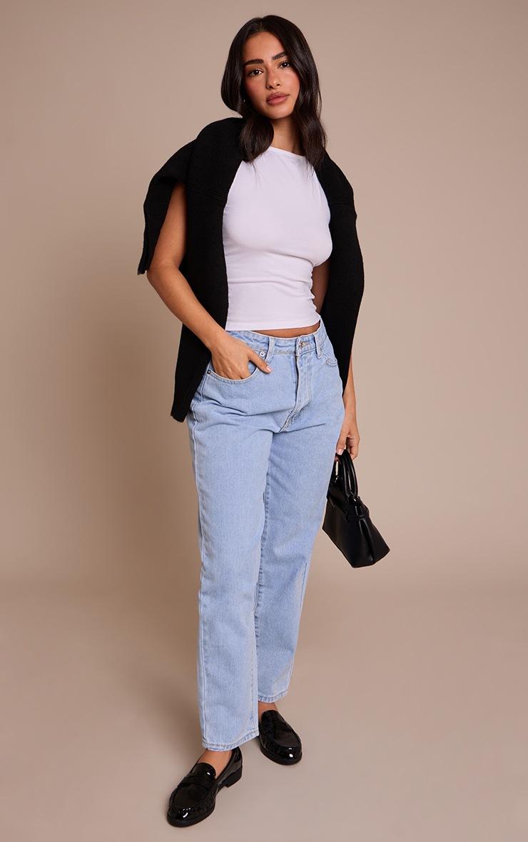 Pretty Little Thing PRETTYLITTLETHING Petite Light Blue High Waist Mom Jeans