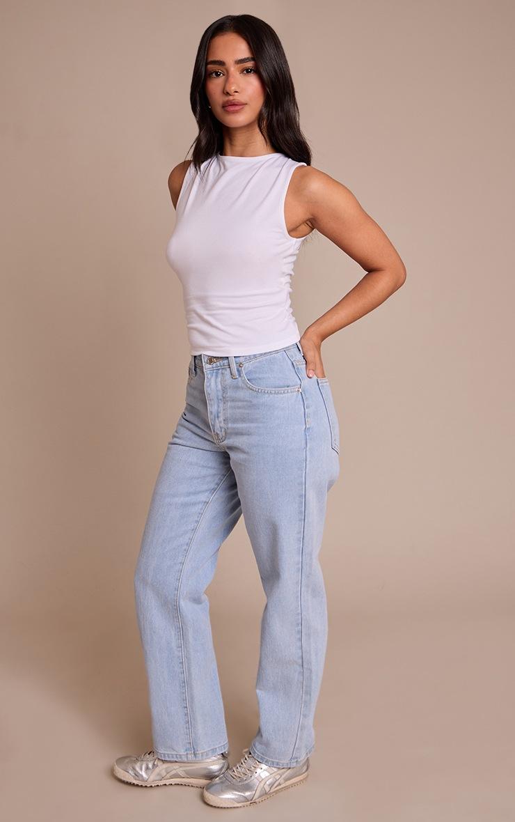 Pretty Little Thing PRETTYLITTLETHING Petite Light Blue High Waist Straight Leg Jeans