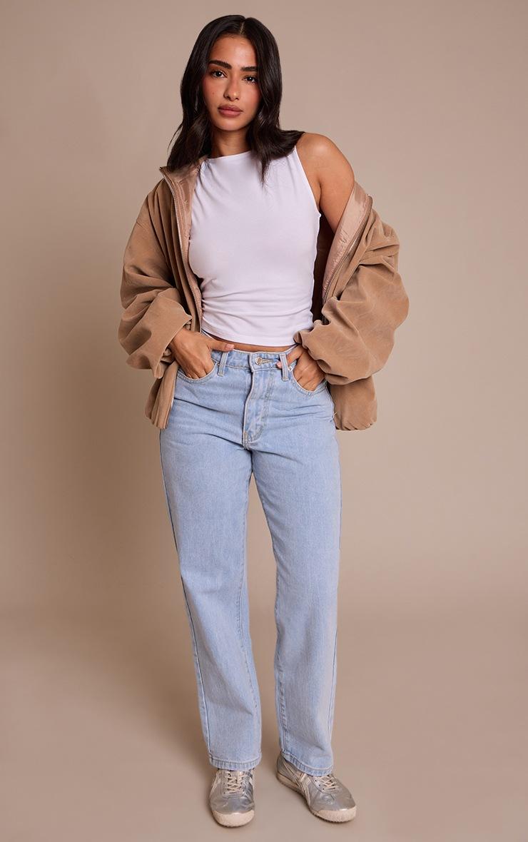 Pretty Little Thing PRETTYLITTLETHING Petite Light Blue High Waist Straight Leg Jeans