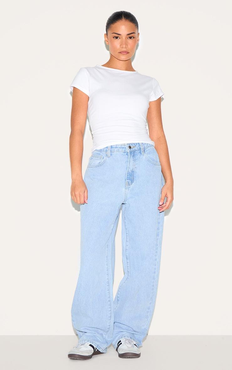 Pretty Little Thing PRETTYLITTLETHING Petite Light Blue Wash High Waist Boyfriend Jean
