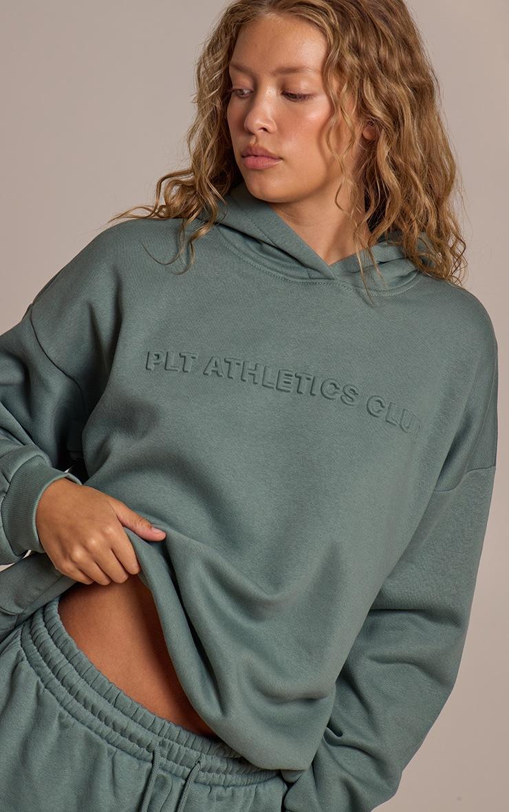 Pretty Little Thing PRETTYLITTLETHING Sage Athletics Club Embossed Graphic Oversized Hoodie