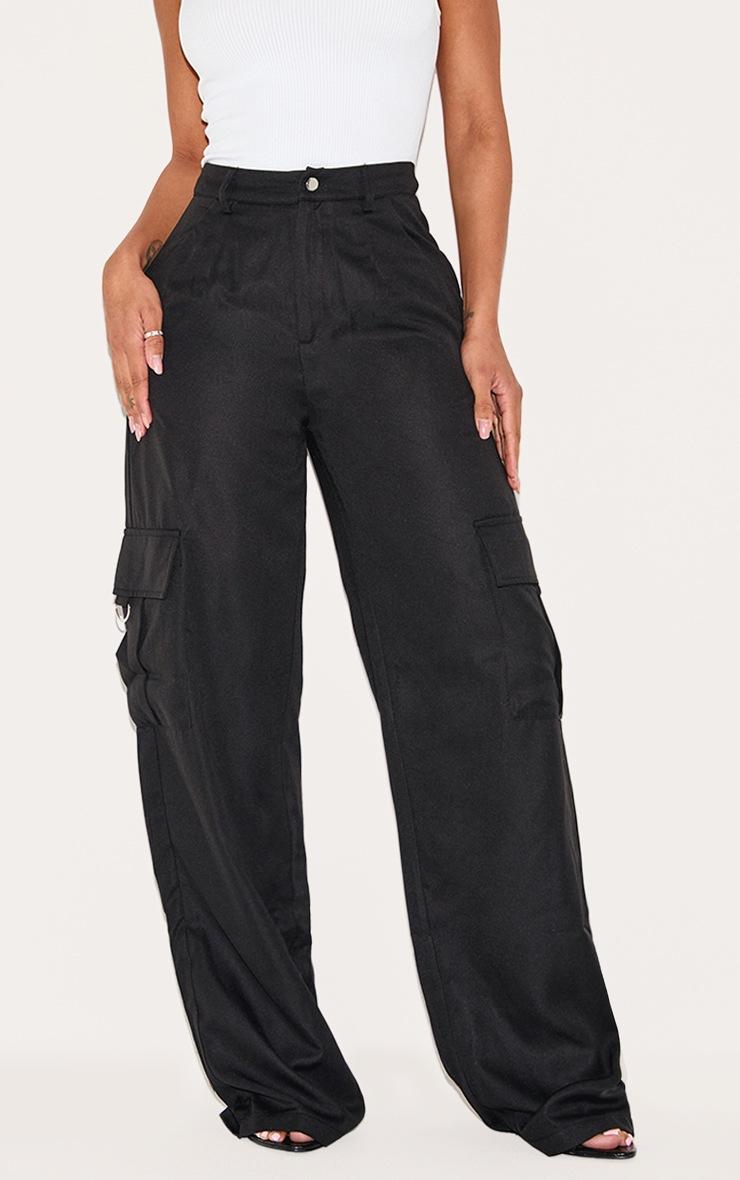 Pretty Little Thing PRETTYLITTLETHING Shape Black Buckle Detail Cargo Wide Leg Pants