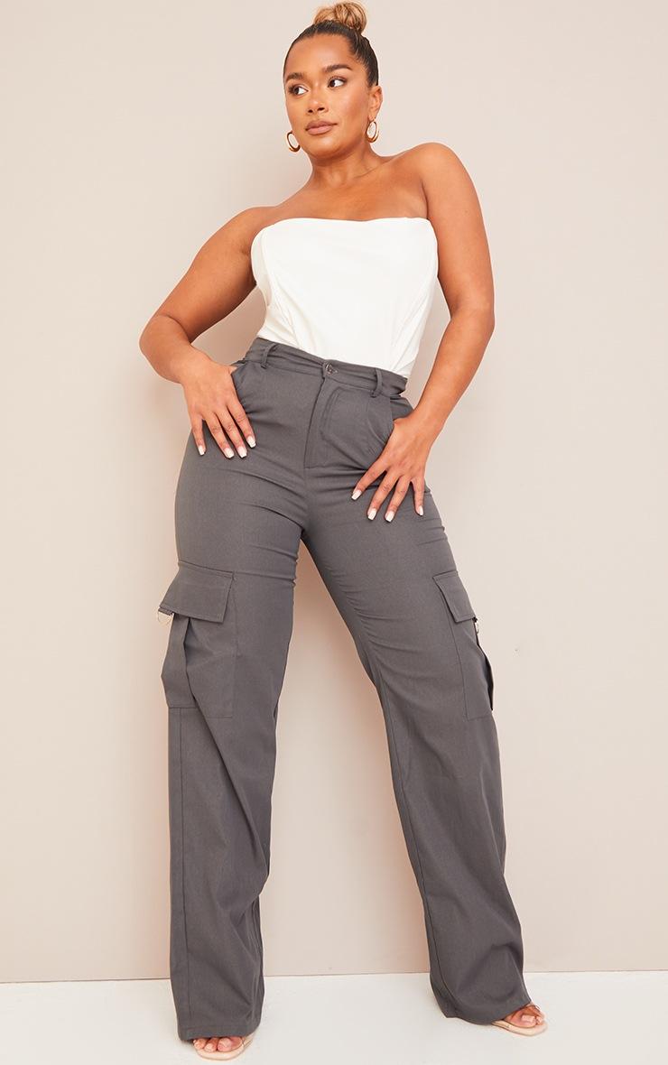 Pretty Little Thing PRETTYLITTLETHING Shape Charcoal Buckle Detail Cargo Wide Leg Pants