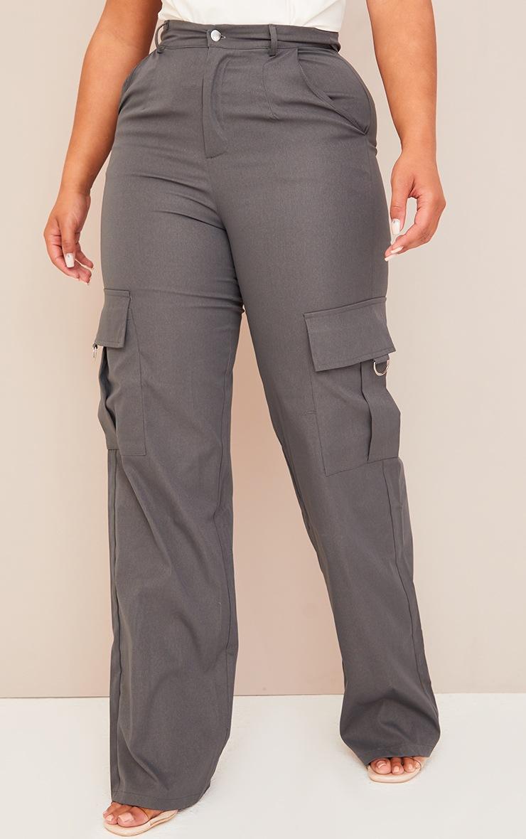 Pretty Little Thing PRETTYLITTLETHING Shape Charcoal Buckle Detail Cargo Wide Leg Pants