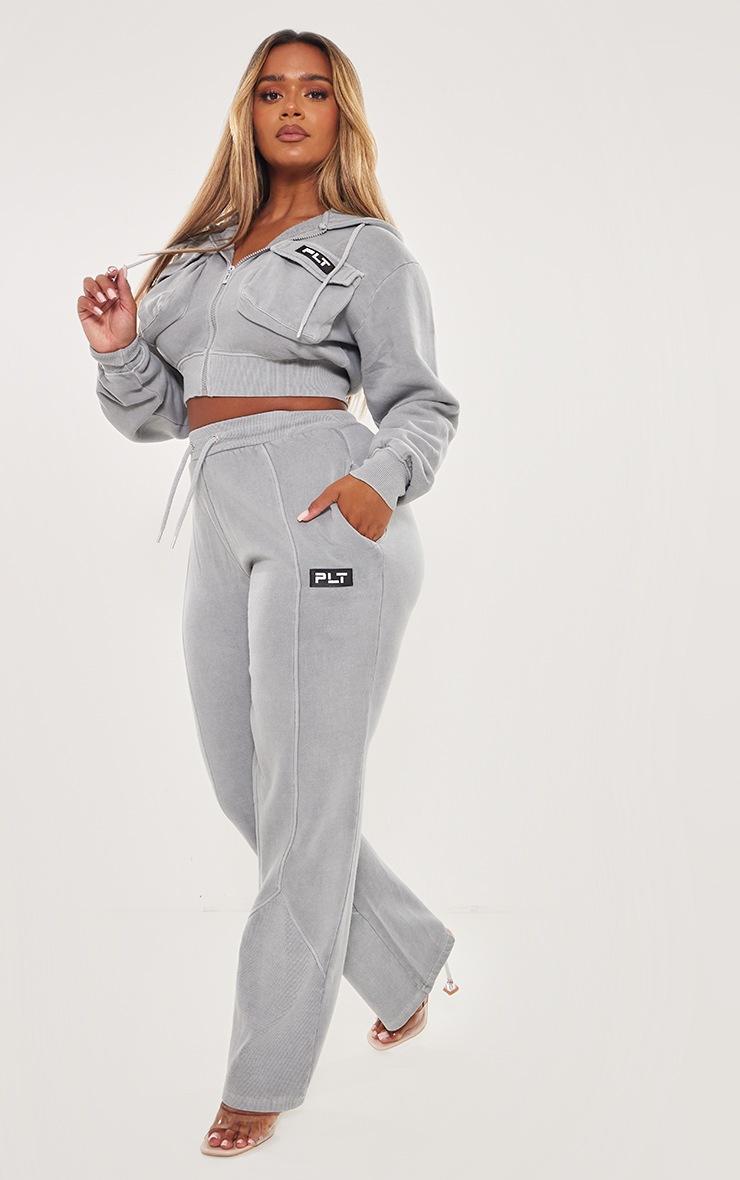 Pretty Little Thing PRETTYLITTLETHING Shape Grey Marl Washed Wide Leg Sweatpants
