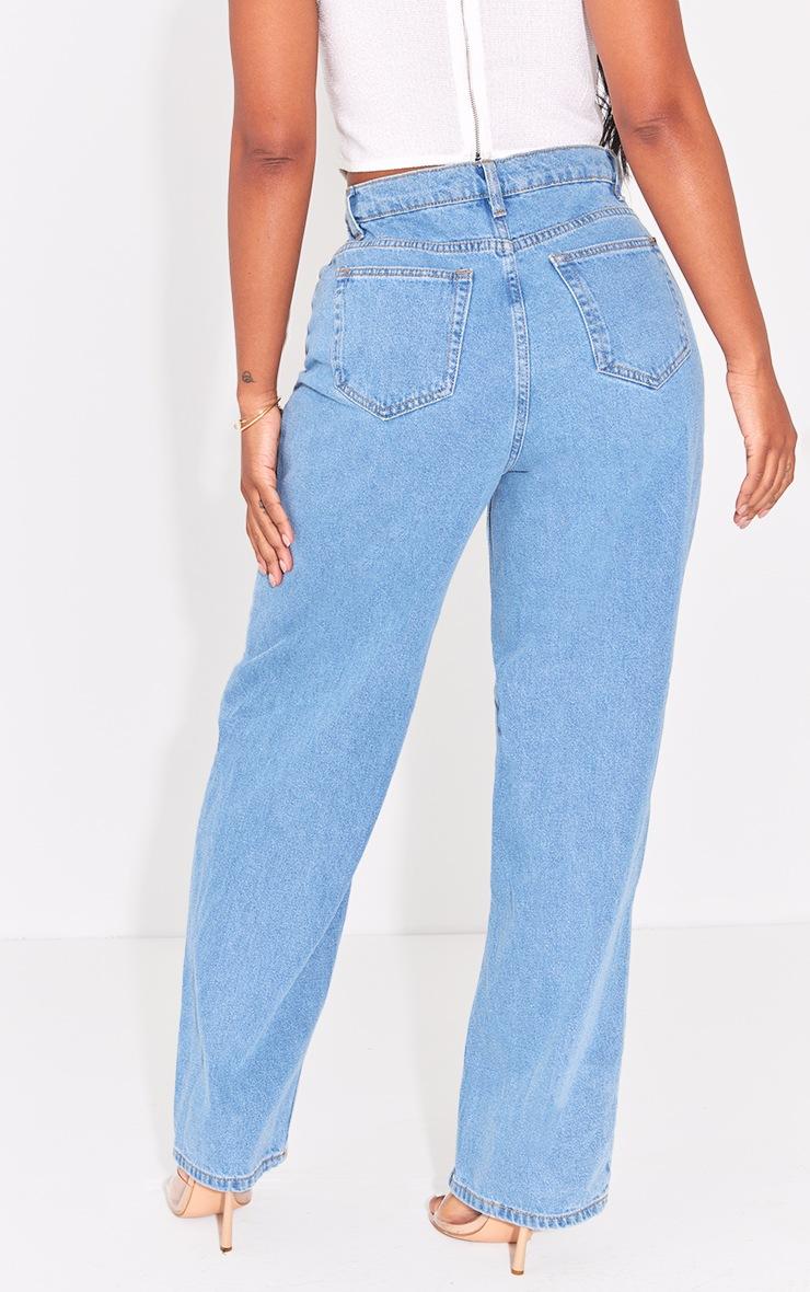 Pretty Little Thing PRETTYLITTLETHING Shape Light Blue High Waist Ripped Wide Leg Jeans